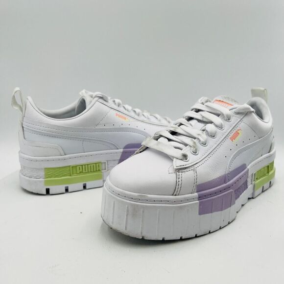 Puma Mayze Chunky Sneakers In White-Multi-Lilac Shoes Size 8.5 - Picture 1 of 12